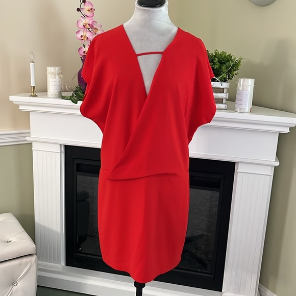 HALSTON Red Heritage Cap Sleeve Crepe Mini Dress NWOT - Picture 9 of 12